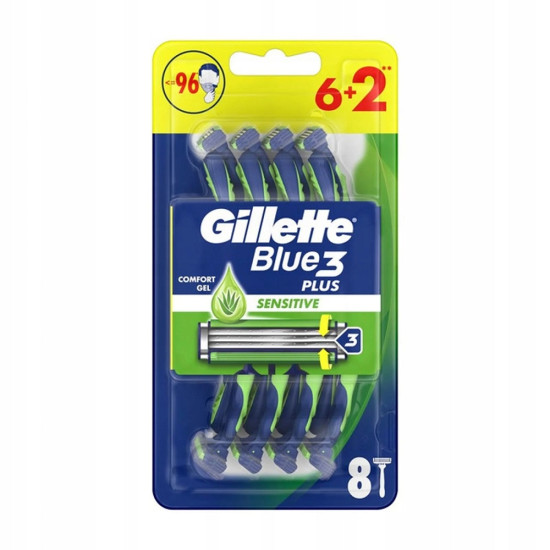 ЖИЛЕТ BLUE 3 PLUS SENSITIVE самобръсначка за мъже х 6+2 /8/ бр