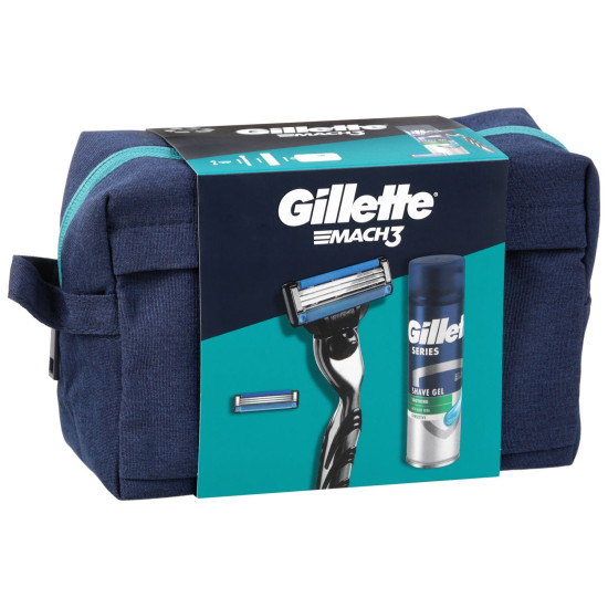 GILLETTE MACH 3 ПРОМО КОМПЛЕКТ самобръсначка за мъже + 2 ножчета + гел за бръснене за мъже 200 мл