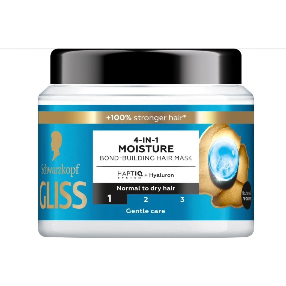 ГЛИС маска за коса 4в1 MOISTURE хидратираща за изграждане на връзки в косъма + хиалурон за нормална до суха коса 400 мл - Грижа за косата
