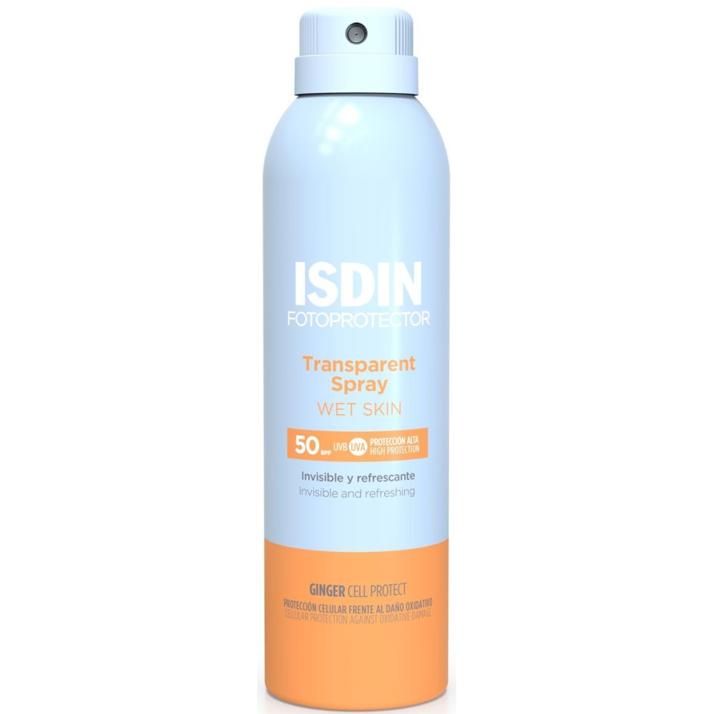 ISDIN FOTOPROTECTOR Transparent Spray WET SKIN SPF50 слънцезащитен спрей за тяло за нанасяне и върху мокра кожа 250 мл - Слънцезащита
