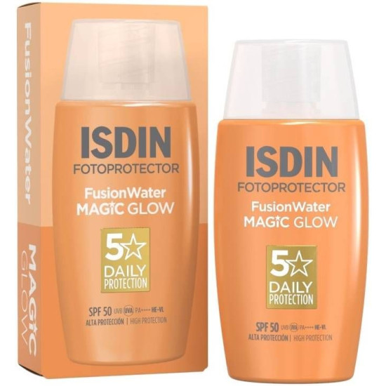 ISDIN FOTOPROTECTOR FUSION WATER MAGIC GLOW SPF50 слънцезащитен флуид за лице ултралека текстура с блестящ ефект 50 мл