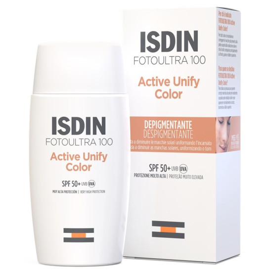 ISDIN FOTOULTRA 100 ACTIVE UNIFY COLOR SPF50+ тониран слънцезащитен флуид за лице с депигментиращо действие 50 мл