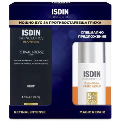 ISDIN ISDINCEUTICS КОМПЛЕКТ RETINAL INTENSE анти-ейдж серум 50 мл + Fusion water MAGIC REPAIR SPF50 слънцезащитен крем 50 мл