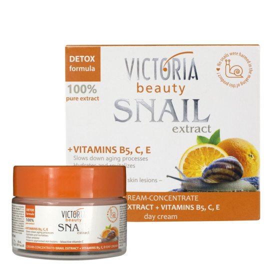 ВИКТОРИЯ БЮТИ SNAIL EXTRACT + VITAMINS дневен крем за лице с екстракт от охлюв и витамини 50 мл