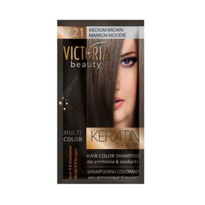 VICTORIA BEAUTY KERATIN THERAPY 21 MEDIUM BROWN шампоан оцветител с кератин 40 мл