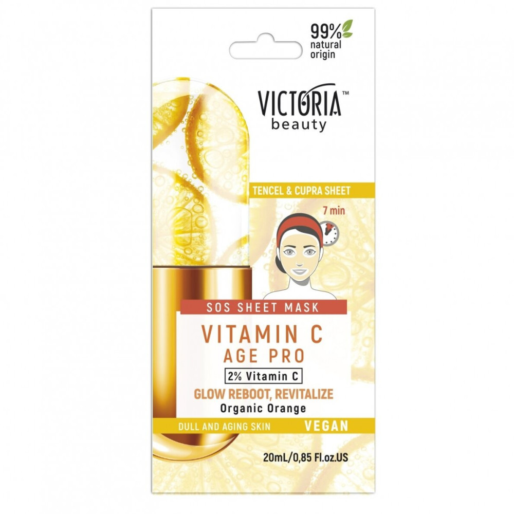 ВИКТОРИЯ БЮТИ VITAMIN C AGE PRO лист маска за лице с анти-ейдж действие 20 мл - Грижа за лицето