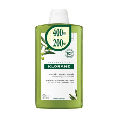 KLORANE SHAMPOO WITH ESSENTIAL OLIVE EXTRACT шампоан за жизненост с екстракт от органична маслина 400 мл ПРОМО