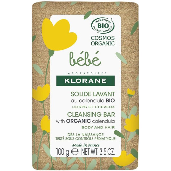 KLORANE BEBE CLEANSING BAR WITH ORGANIC CALENDULA сапун с невен за коса и тяло за бебета и деца 100 г