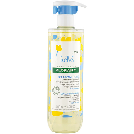 KLORANE BEBE GENTLE CLEANSING GEL CALENDULA бебешки нежен почистващ душ-гел за коса и тяло с невен 500 мл