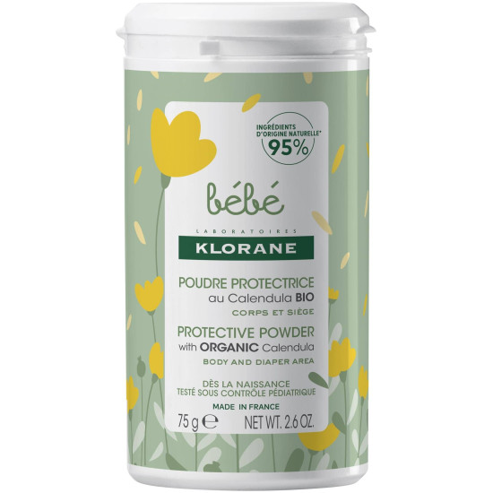 KLORANE BEBE PROTECTIVE BABY POWDER защитна пудра с невен за бебета при смяна на пелени 75 г