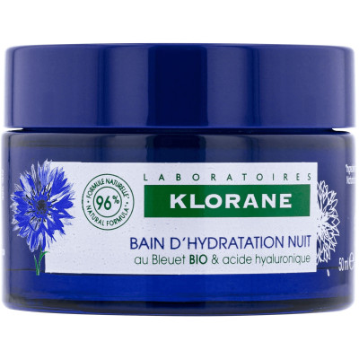 KLORANE BLEUET нощна аква маска за лице с органична синя метличина и хиалуронова киселина 50 мл