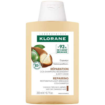KLORANE REPAIRING CICA SHAMPOO CUPUACU възстановяващ шампоан против накъсване за суха и увредена коса с органично купуасу 200 мл