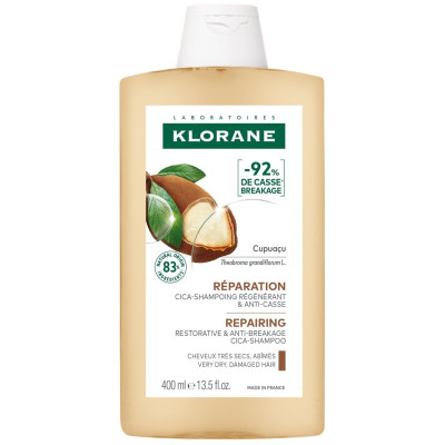 KLORANE REPAIRING CICA SHAMPOO CUPUACU възстановяващ шампоан против накъсване за суха и увредена коса с органично купуасу 400 мл