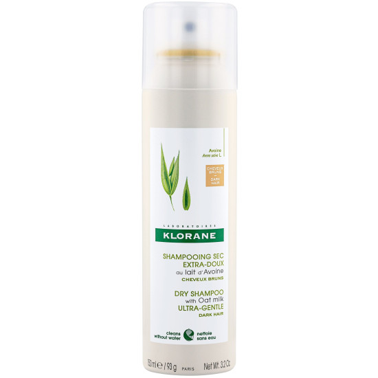 KLORANE DRY SHAMPOO WITH OAT MILK ултра нежен оцветен сух шампоан с мляко от овес за тъмна коса 150 мл