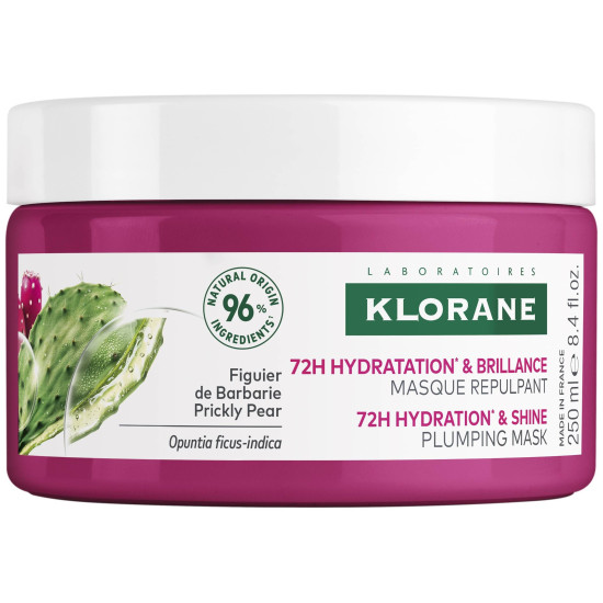 KLORANE 72H HYDRATION & SHINE PRICKLY PEAR PLUMPING MASK маска за ОБЕМ ХИДРАТАЦИЯ И БЛЯСЪК за суха коса БОДЛИВА КРУША 250 мл