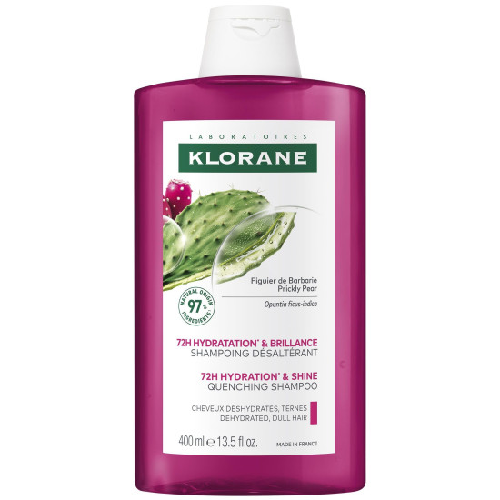 KLORANE 72H HYDRATION & SHINE PRICKLY PEAR шампоан ХИДРАТАЦИЯ И БЛЯСЪК за дехидратирана и безжизнена коса БОДЛИВА КРУША 400 мл