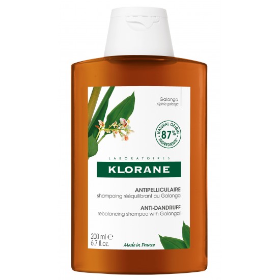 KLORANE ANTI-DANDRUFF SHAMPOO WITH GALANGAL ребалансиращ третиращ шампоан с галангал против всеки тип пърхот сух и мазен 200 мл