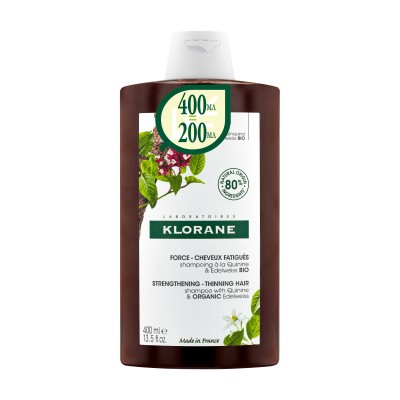 KLORANE SHAMPOO WITH QUININE AND ORGANIC EDELWEISS енергизиращ шампоан с хинин 400 мл ПРОМО