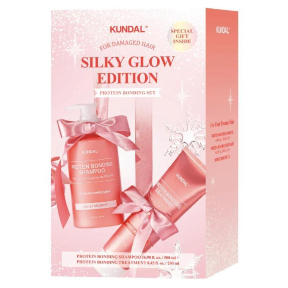KUNDAL КОМПЛЕКТ SILKY GLOW EDITION PROTEIN BONDING възстановяващ шампоан за увредена коса 500 мл + балсам 250 мл - Грижа за косата