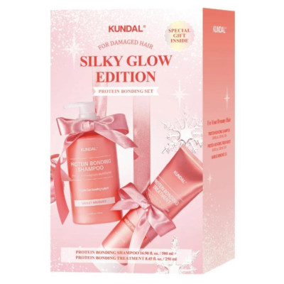 KUNDAL КОМПЛЕКТ SILKY GLOW EDITION PROTEIN BONDING възстановяващ шампоан за увредена коса 500 мл + балсам 250 мл