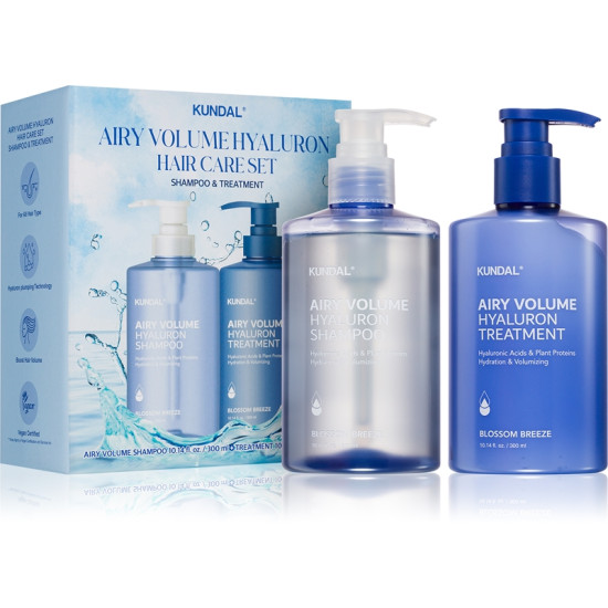 KUNDAL КОМПЛЕКТ AIRY VOLUME HYALURON шампоан за коса за обем с Хиалуронова киселина с аромат на цветен бриз 300мл + балсам 300мл