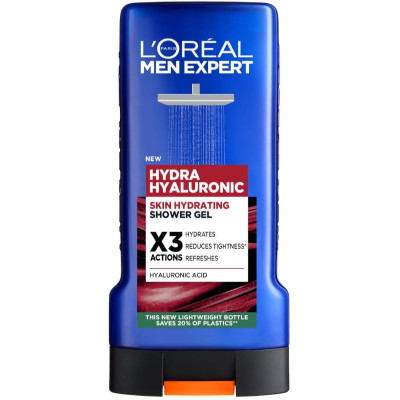 L'OREAL MEN EXPERT HYDRA HYALURONIC душ гел за лице и тяло за мъже с 3 ефекта: хидратира, успокоява кожата и освежава 300 мл