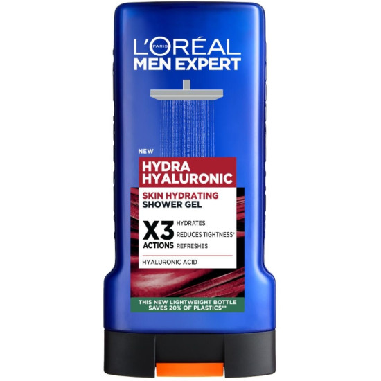 L'OREAL MEN EXPERT HYDRA HYALURONIC душ гел за лице и тяло за мъже с 3 ефекта: хидратира, успокоява кожата и освежава 300 мл