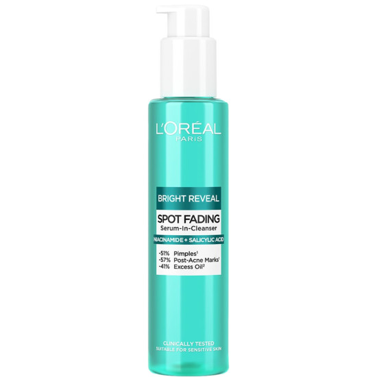 L'OREAL BRIGHT REVEAL SPOT FADING пенлив почисващ гел за лице срещу тъмни петна за всеки тип кожа 150 мл
