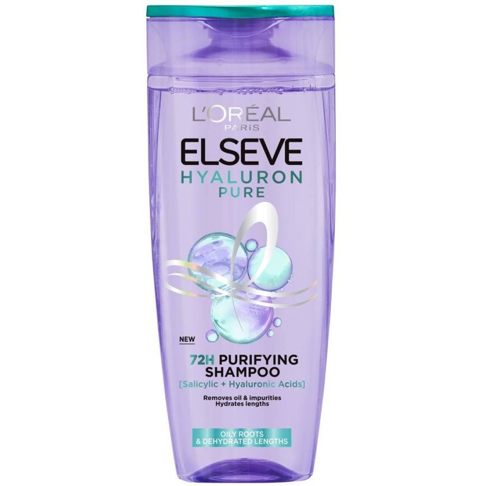 L'OREAL ELSEVE HYALURON PURE 72H почистващ шампоан за дехидратирана МАЗНА коса със силицилова и хиалуронова киселина 400 мл