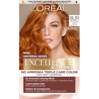 L'OREAL EXCELLENCE CREME БЕЗ АМОНЯК боя за коса 8UR UNIVERSAL RED Light Copper