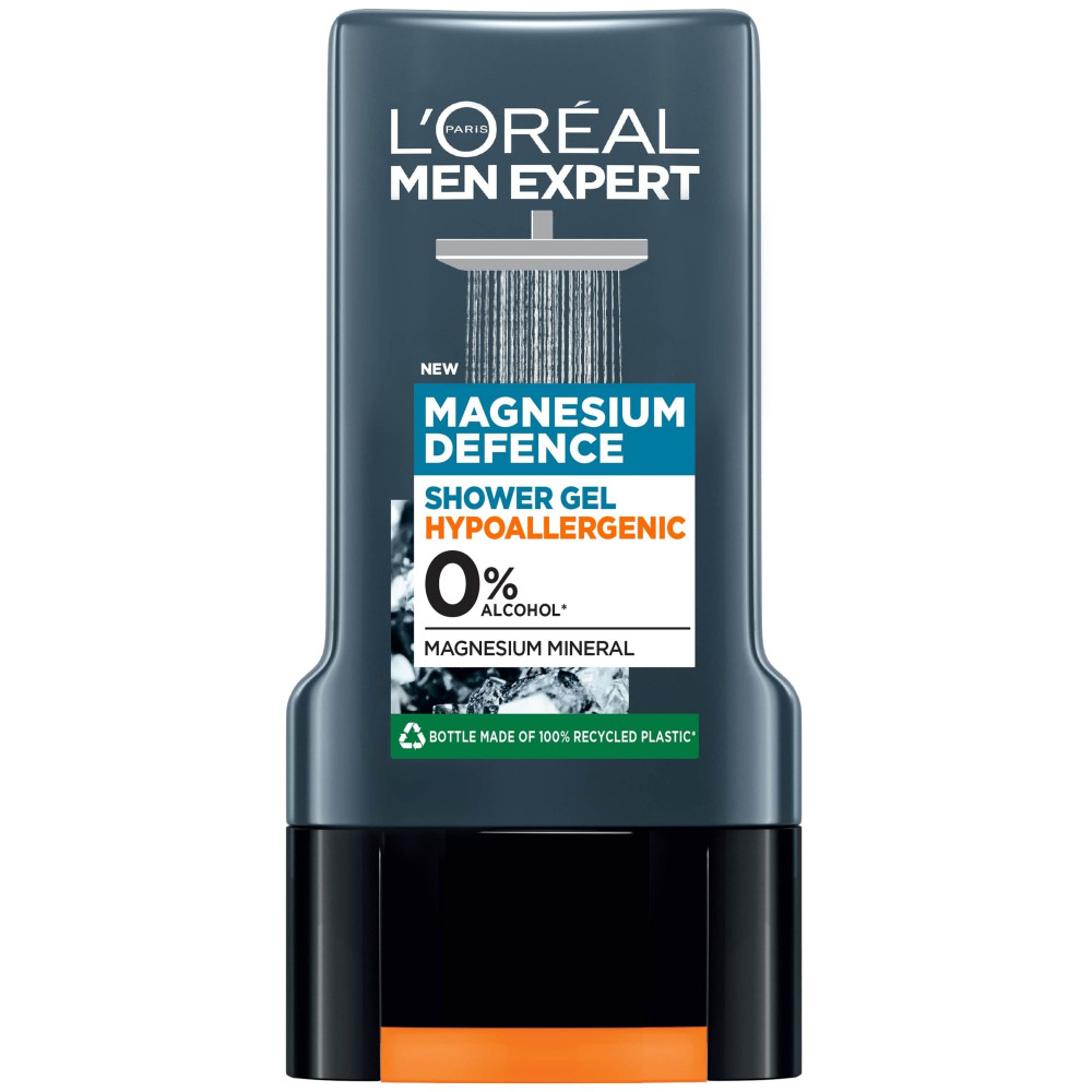 L'OREAL MEN EXPERT MAGNESIUM DEFENCE душ гел за лице коса и тяло за мъже обогатен с магнезий 300 мл