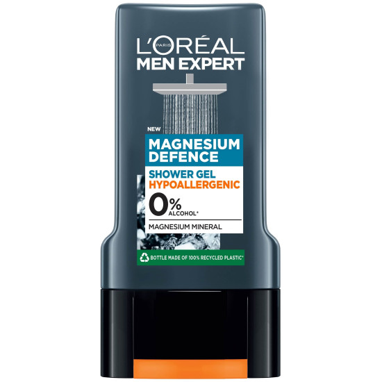 L'OREAL MEN EXPERT MAGNESIUM DEFENCE душ гел за лице коса и тяло за мъже обогатен с магнезий 300 мл