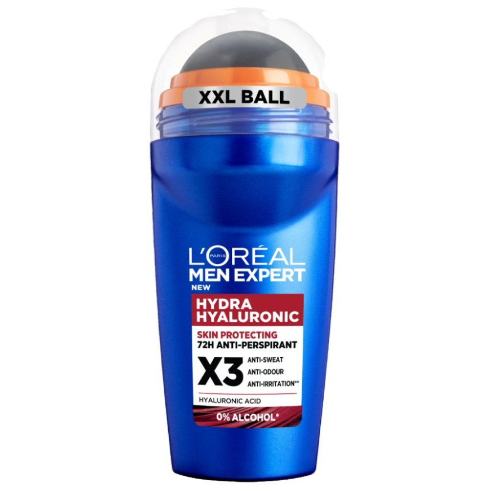 L'OREAL MEN EXPERT DEO HYDRA HYALURONIC 72H 0% Alcohol део рол-он против изпотяване за чувствителна кожа за мъже 50 мл - Грижа за тялото