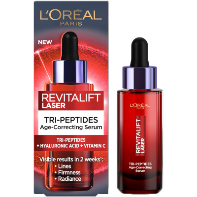 L'OREAL REVITALIFT LASER TRI-PEPTIDES анти-ейдж серум за лице с пептиди хиалуронова киселина и витамин C за всеки тип кожа 30 мл