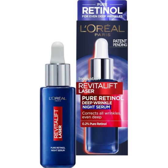 L'OREAL REVITALIFT LASER PURE RETINOL нощен серум за лице против стареене с чист ретинол за всеки тип кожа 30 мл