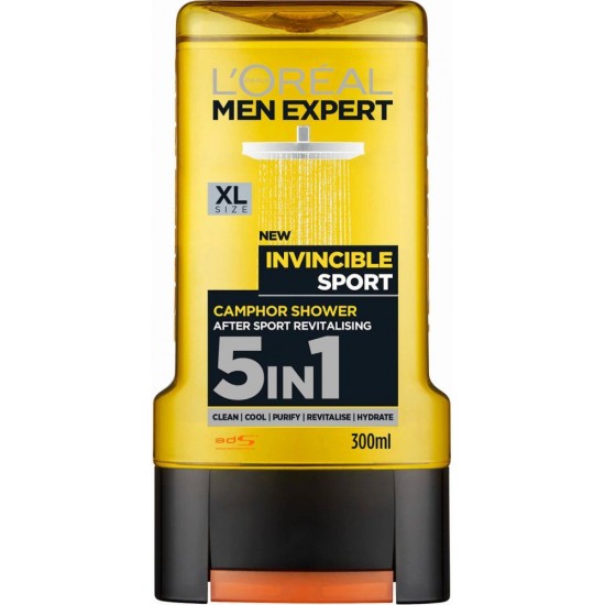 L'OREAL MEN EXPERT INVINCIBLE SPORT 5in1 ревитализиращ душ гел за лице коса и тяло за мъже 300 мл