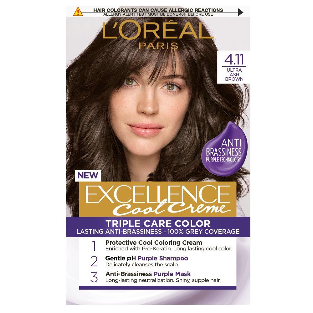 ЛОРЕАЛ EXCELLENCE COOL CREME боя за коса с лилава неутрализираща технология 4.11 - Грижа за косата