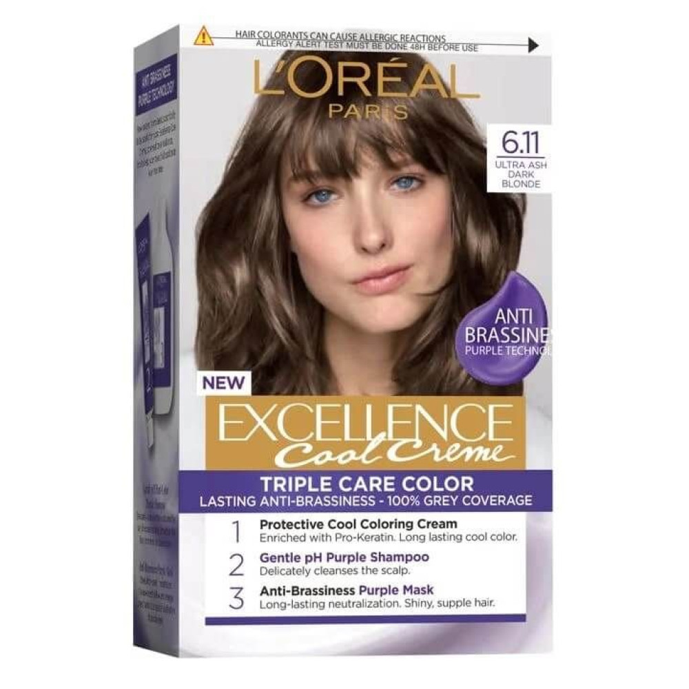 ЛОРЕАЛ EXCELLENCE COOL CREME боя за коса с лилава неутрализираща технология 6.11 - Грижа за косата