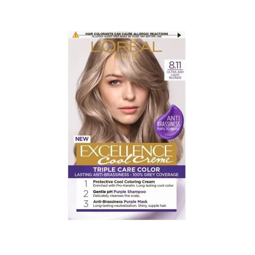 ЛОРЕАЛ EXCELLENCE COOL CREME боя за коса с лилава неутрализираща технология 8.11 - Грижа за косата