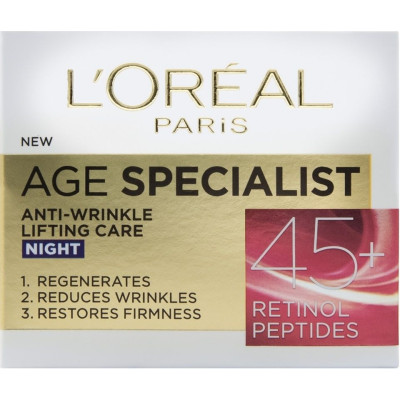 L'OREAL AGE SPECIALIST 45+ NIGHT хидратиращ нощен крем за лице против бръчки с лифтинг ефект за всеки тип кожа 50 мл