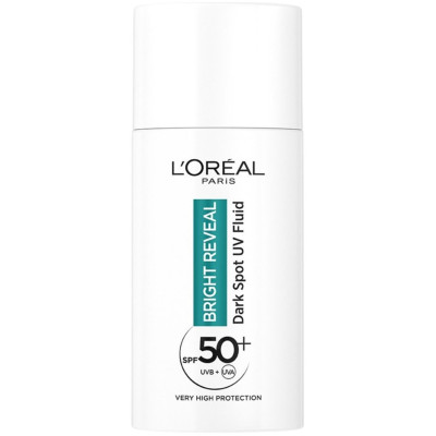 L'OREAL BRIGHT REVEAL DARK SPOT UV FLUID SPF 50+ флуид за лице против тъмни петна за всеки тип кожа 50 мл