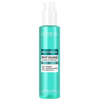 L'OREAL BRIGHT REVEAL SPOT FADING пенлив почисващ гел за лице срещу тъмни петна за всеки тип кожа 150 мл