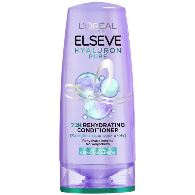 L'OREAL ELSEVE HYALURON PURE 72H подхранващ балсам за дехидратирана МАЗНА коса със силицилова и хиалуронова киселина 200 мл