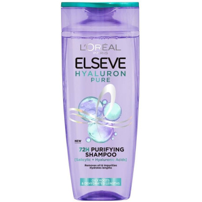 L'OREAL ELSEVE HYALURON PURE 72H почистващ шампоан за дехидратирана МАЗНА коса със силицилова и хиалуронова киселина 400 мл