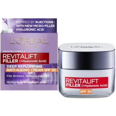 L'OREAL REVITALIFT FILLER SPF50 дневен крем за лице против стареене за всеки тип кожа 50 мл