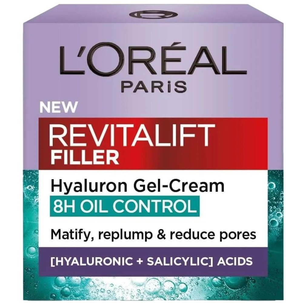 L'OREAL REVITALIFT FILLER OIL CONTROL гел-крем за лице с хиалурон и салицилова киселина за мазна и комбинирана кожа 50 мл - Грижа за лицето