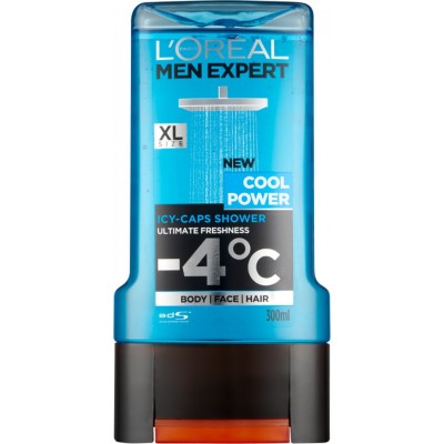 ЛОРЕАЛ MEN EXPERT COOL POWER освежаващ душ-гел за лице, коса и тяло за мъже 300 мл