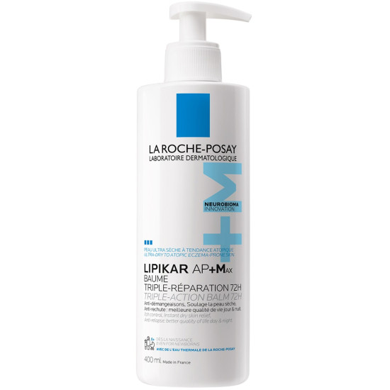 LA ROCHE-POSAY LIPIKAR AP+MAX TRIPLE-ACTION BAUME успокояващ балсам за лице и тяло с тройно действие за суха атопична кожа 400мл