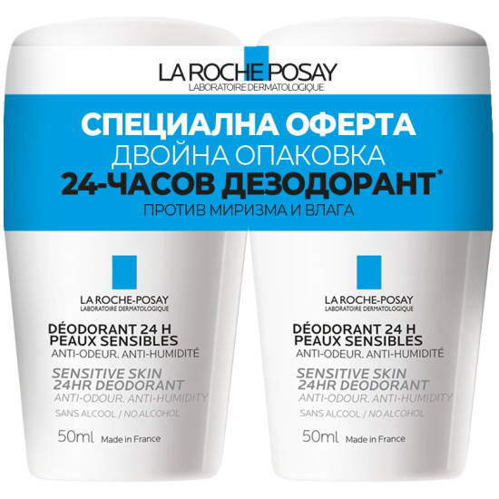 LA ROCHE-POSAY DEO DUO КОМПЛЕКТ 24H део рол-он против изпотяване миризма и влага за чувствителна кожа без алкохол 2 х 50 мл