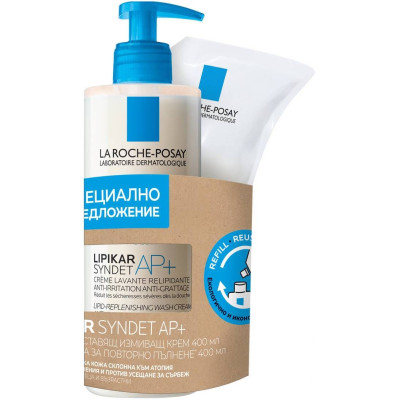 LA ROCHE-POSAY LIPIKAR КОМПЛЕКТ SYNDET AP+ измиващ крем за лице и тяло 400 мл + REFILL ПЪЛНИТЕЛ 400 мл